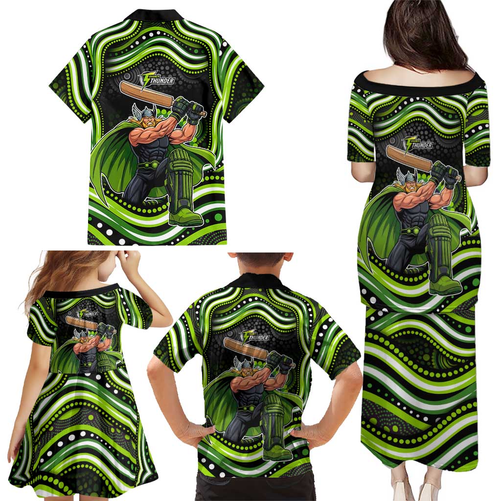 Sydney Thunder Cricket Family Matching Puletasi and Hawaiian Shirt Australian Cricket Mascot - Modern Indigenous Style