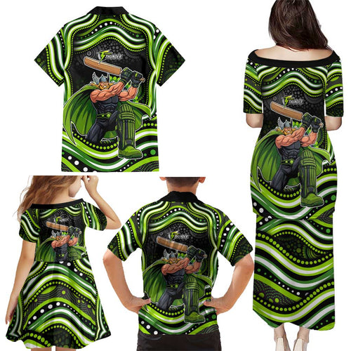 Sydney Thunder Cricket Family Matching Puletasi and Hawaiian Shirt Australian Cricket Mascot - Modern Indigenous Style