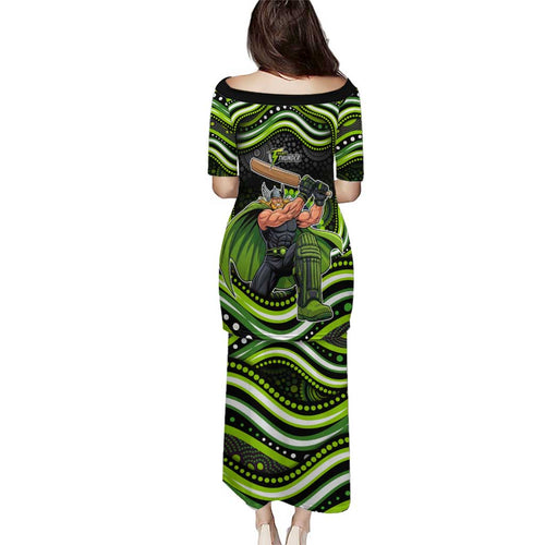 Sydney Thunder Cricket Family Matching Puletasi and Hawaiian Shirt Australian Cricket Mascot - Modern Indigenous Style