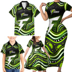 Sydney Thunder Cricket Family Matching Short Sleeve Bodycon Dress and Hawaiian Shirt Australian Cricket Mascot - Modern Indigenous Style