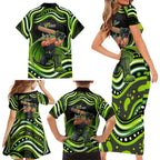 Sydney Thunder Cricket Family Matching Short Sleeve Bodycon Dress and Hawaiian Shirt Australian Cricket Mascot - Modern Indigenous Style