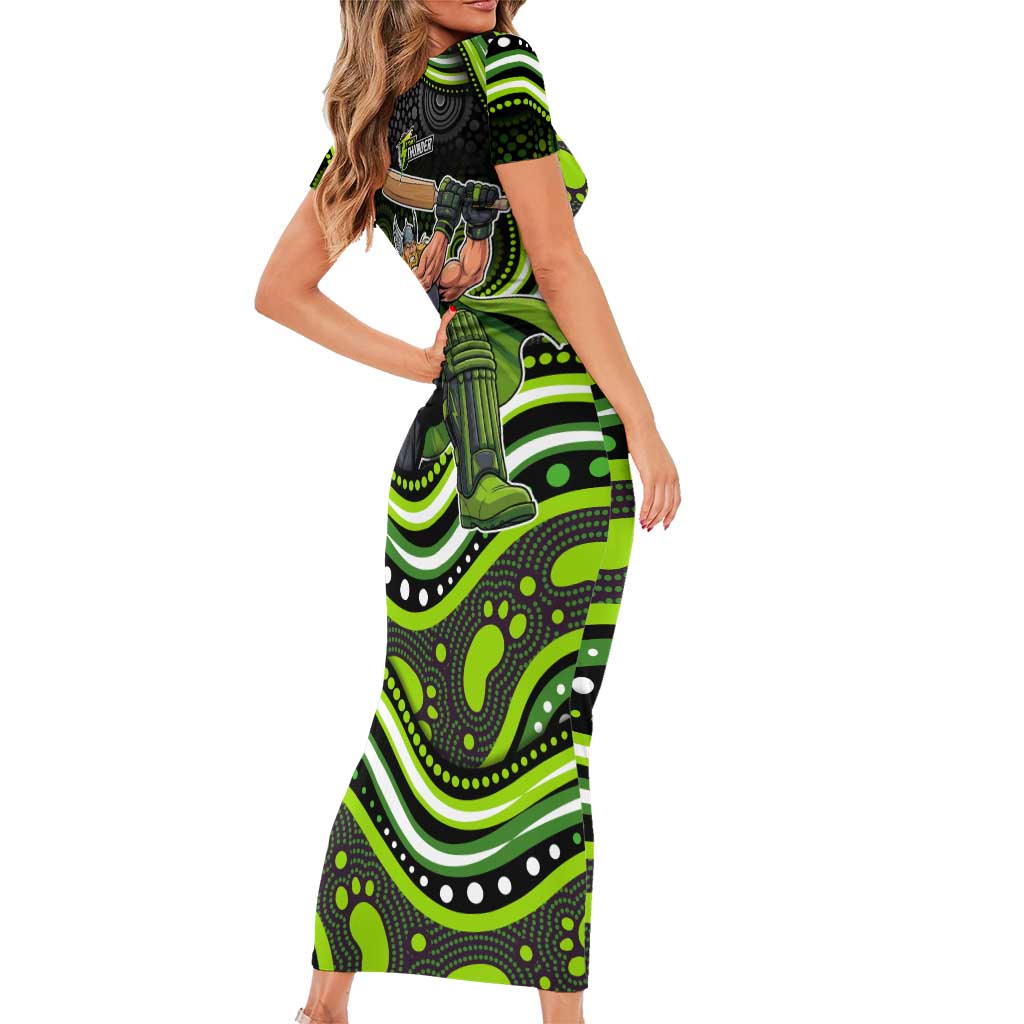 Sydney Thunder Cricket Family Matching Short Sleeve Bodycon Dress and Hawaiian Shirt Australian Cricket Mascot - Modern Indigenous Style
