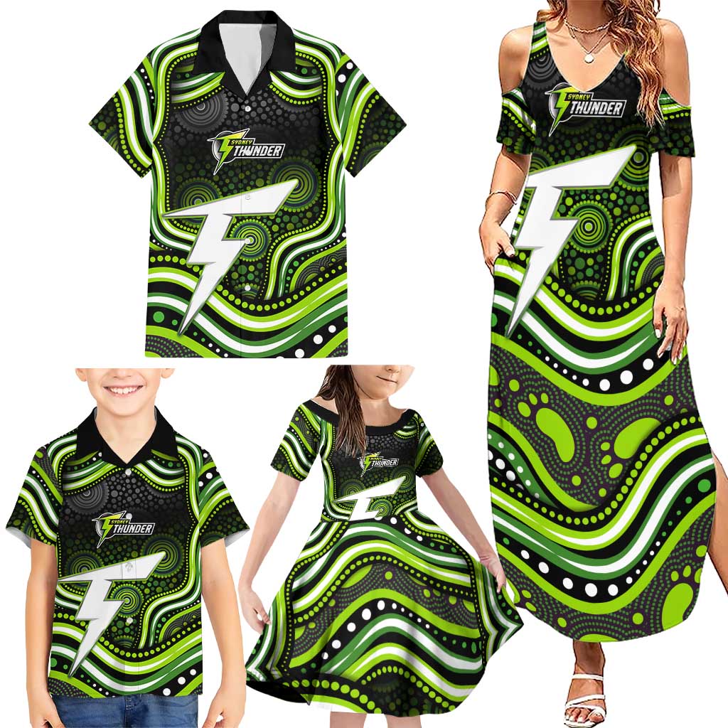 Sydney Thunder Cricket Family Matching Summer Maxi Dress and Hawaiian Shirt Australian Cricket Mascot - Modern Indigenous Style