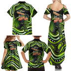 Sydney Thunder Cricket Family Matching Summer Maxi Dress and Hawaiian Shirt Australian Cricket Mascot - Modern Indigenous Style