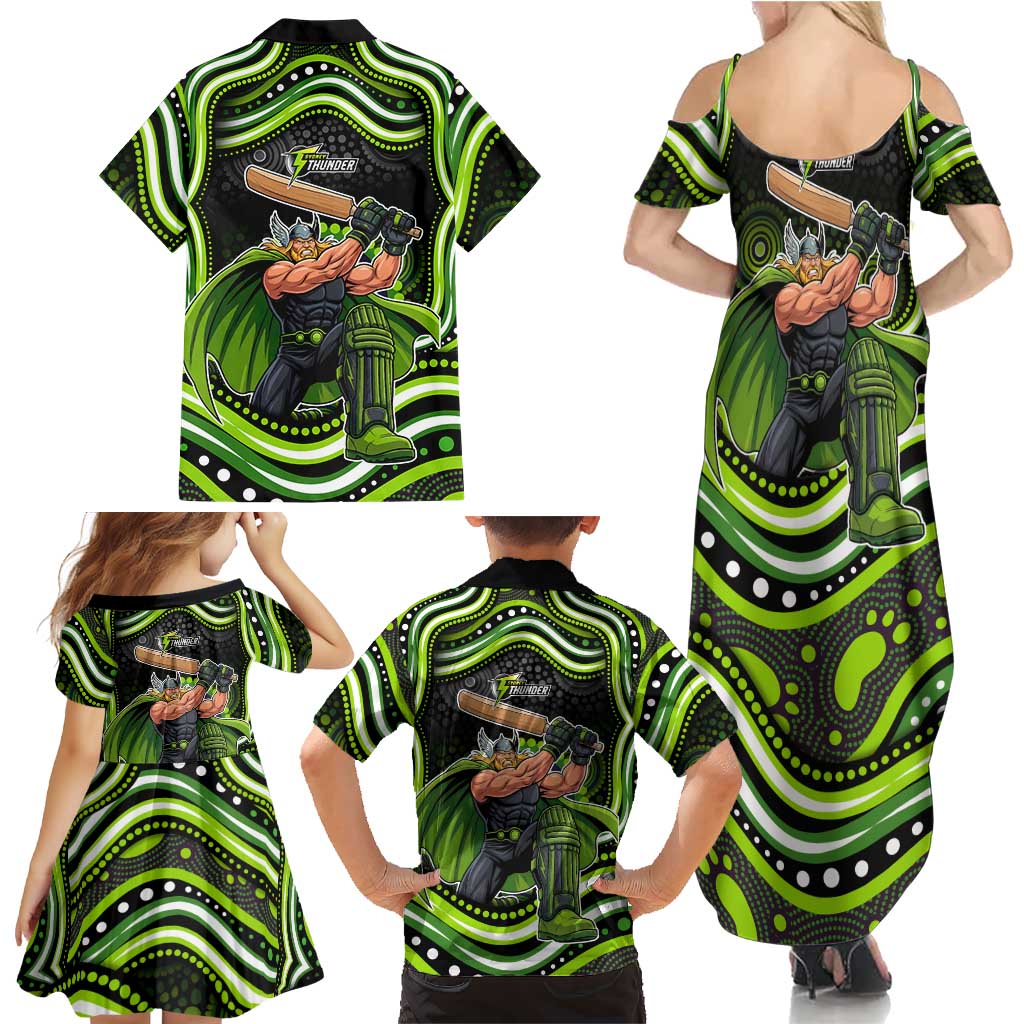 Sydney Thunder Cricket Family Matching Summer Maxi Dress and Hawaiian Shirt Australian Cricket Mascot - Modern Indigenous Style