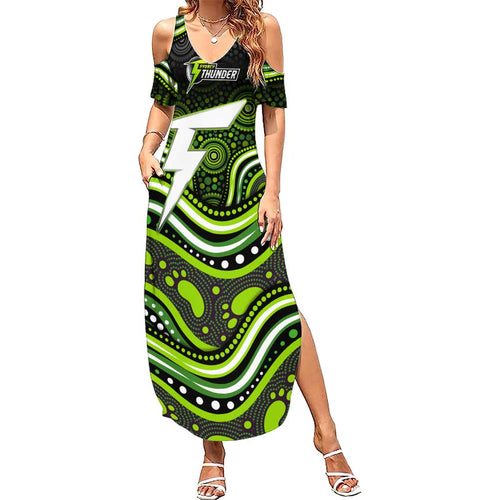 Sydney Thunder Cricket Family Matching Summer Maxi Dress and Hawaiian Shirt Australian Cricket Mascot - Modern Indigenous Style