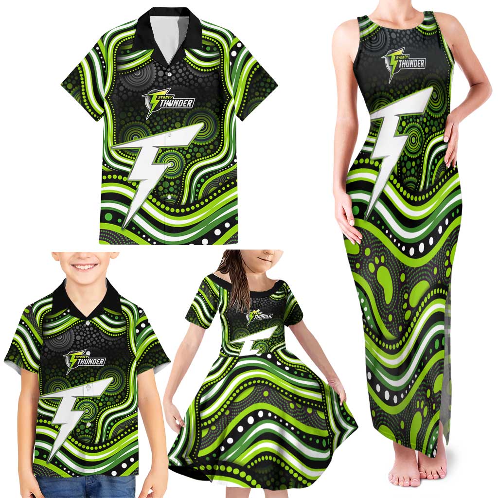 Sydney Thunder Cricket Family Matching Tank Maxi Dress and Hawaiian Shirt Australian Cricket Mascot - Modern Indigenous Style