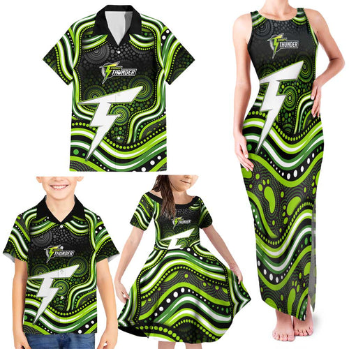 Sydney Thunder Cricket Family Matching Tank Maxi Dress and Hawaiian Shirt Australian Cricket Mascot - Modern Indigenous Style