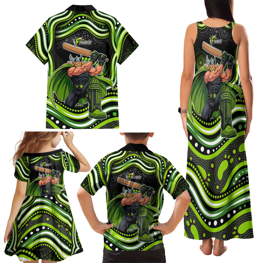 Sydney Thunder Cricket Family Matching Tank Maxi Dress and Hawaiian Shirt Australian Cricket Mascot - Modern Indigenous Style