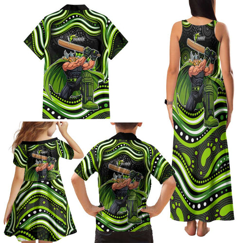Sydney Thunder Cricket Family Matching Tank Maxi Dress and Hawaiian Shirt Australian Cricket Mascot - Modern Indigenous Style