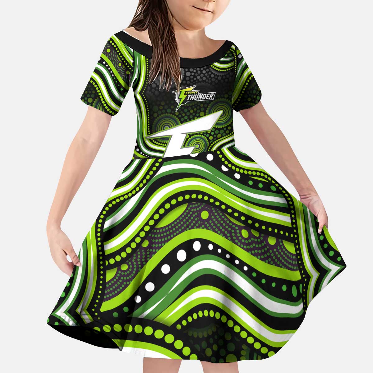 Sydney Thunder Cricket Kid Short Sleeve Dress Australian Cricket Mascot - Modern Indigenous Style