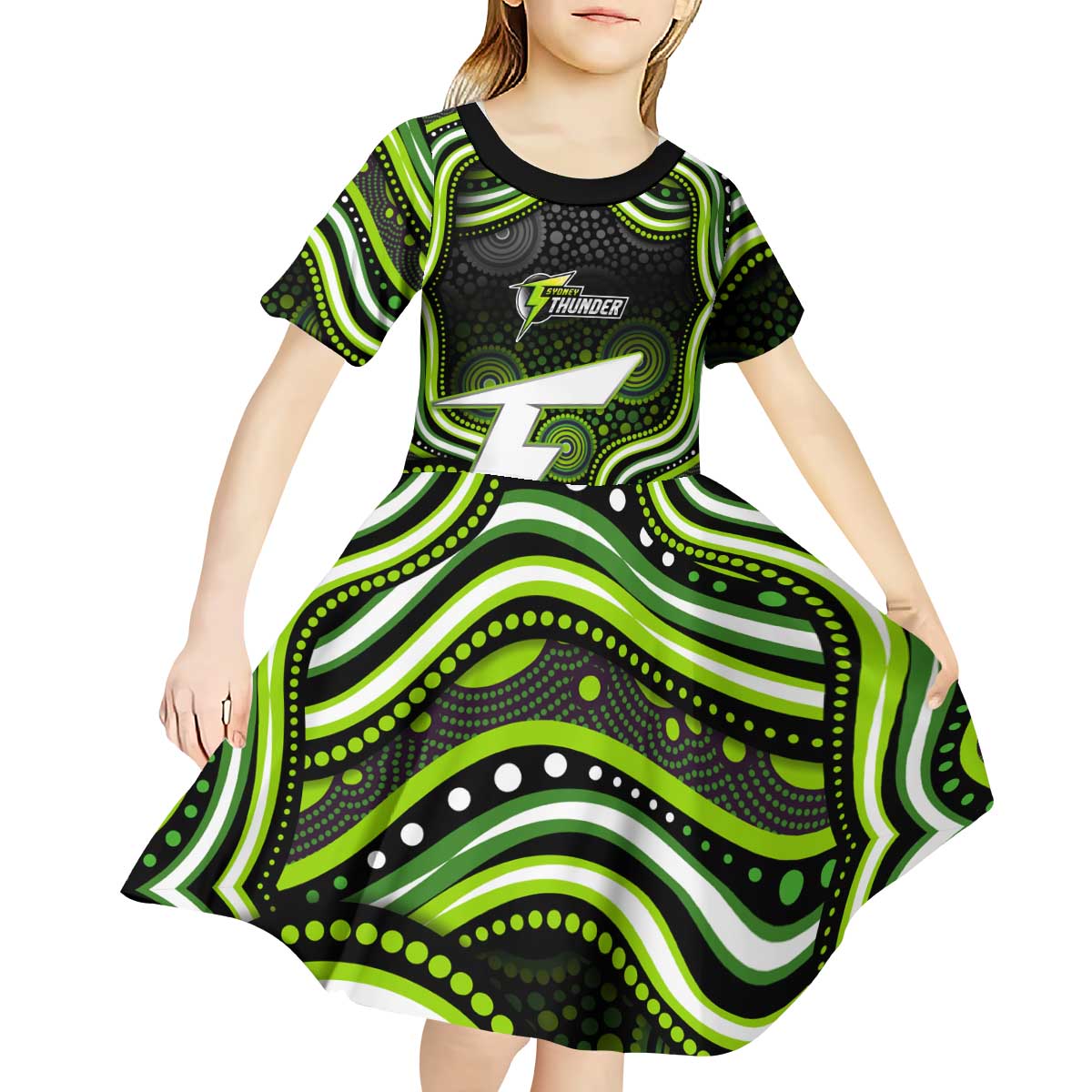 Sydney Thunder Cricket Kid Short Sleeve Dress Australian Cricket Mascot - Modern Indigenous Style