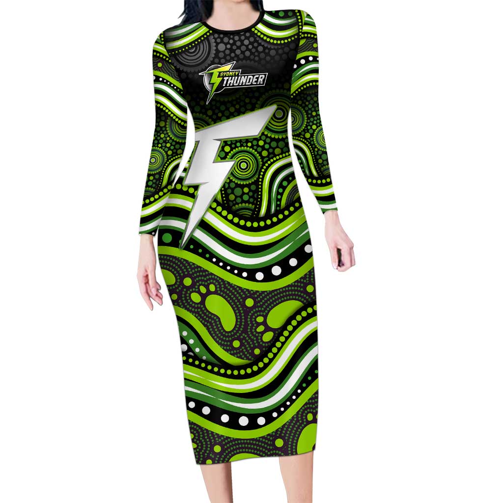Sydney Thunder Cricket Long Sleeve Bodycon Dress Australian Cricket Mascot - Modern Indigenous Style