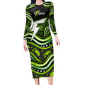 Sydney Thunder Cricket Long Sleeve Bodycon Dress Australian Cricket Mascot - Modern Indigenous Style