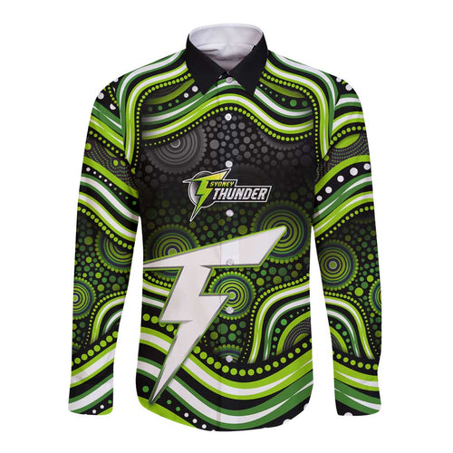 Sydney Thunder Cricket Long Sleeve Button Shirt Australian Cricket Mascot - Modern Indigenous Style