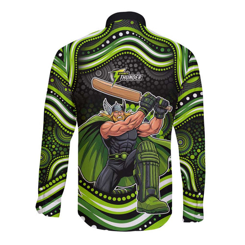 Sydney Thunder Cricket Long Sleeve Button Shirt Australian Cricket Mascot - Modern Indigenous Style