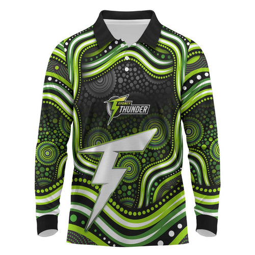 Sydney Thunder Cricket Long Sleeve Polo Shirt Australian Cricket Mascot - Modern Indigenous Style