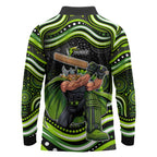 Sydney Thunder Cricket Long Sleeve Polo Shirt Australian Cricket Mascot - Modern Indigenous Style