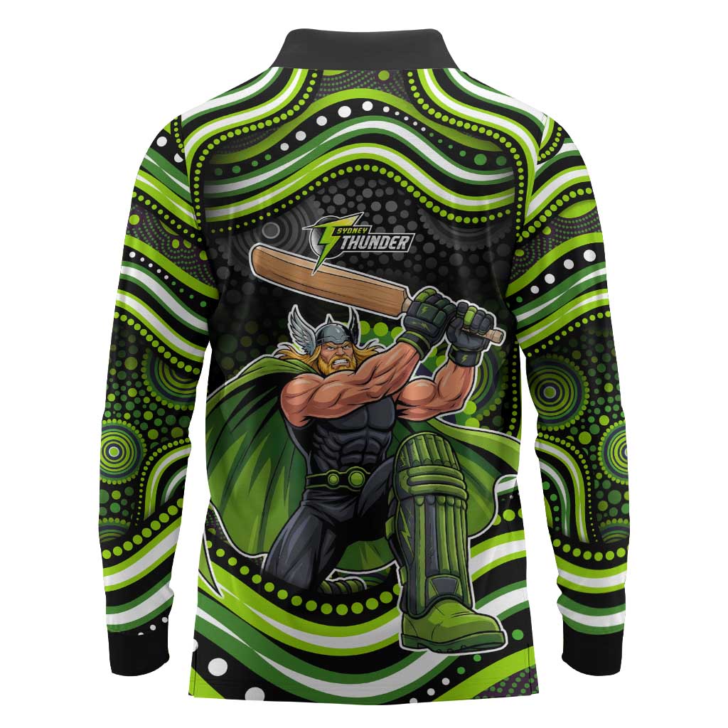 Sydney Thunder Cricket Long Sleeve Polo Shirt Australian Cricket Mascot - Modern Indigenous Style