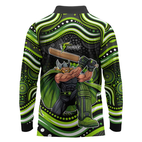 Sydney Thunder Cricket Long Sleeve Polo Shirt Australian Cricket Mascot - Modern Indigenous Style