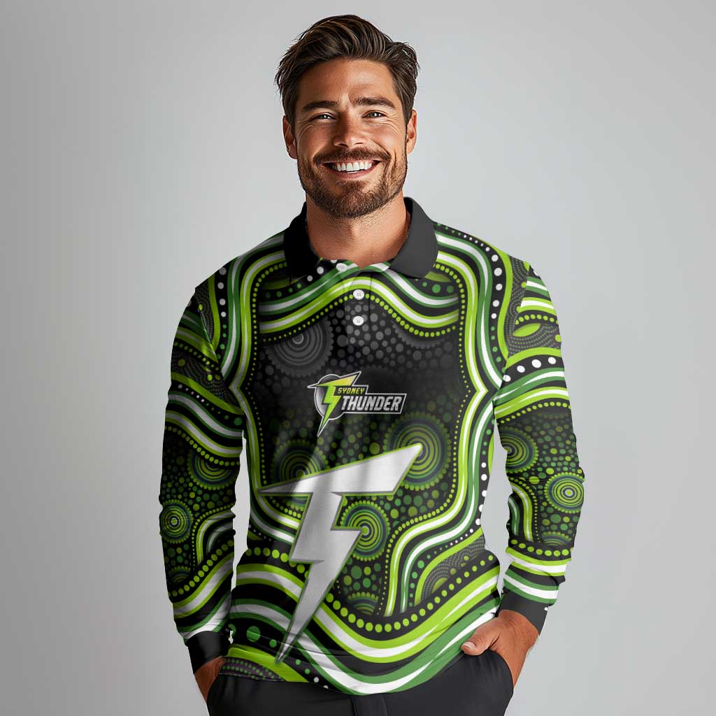 Sydney Thunder Cricket Long Sleeve Polo Shirt Australian Cricket Mascot - Modern Indigenous Style