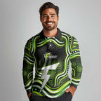 Sydney Thunder Cricket Long Sleeve Polo Shirt Australian Cricket Mascot - Modern Indigenous Style