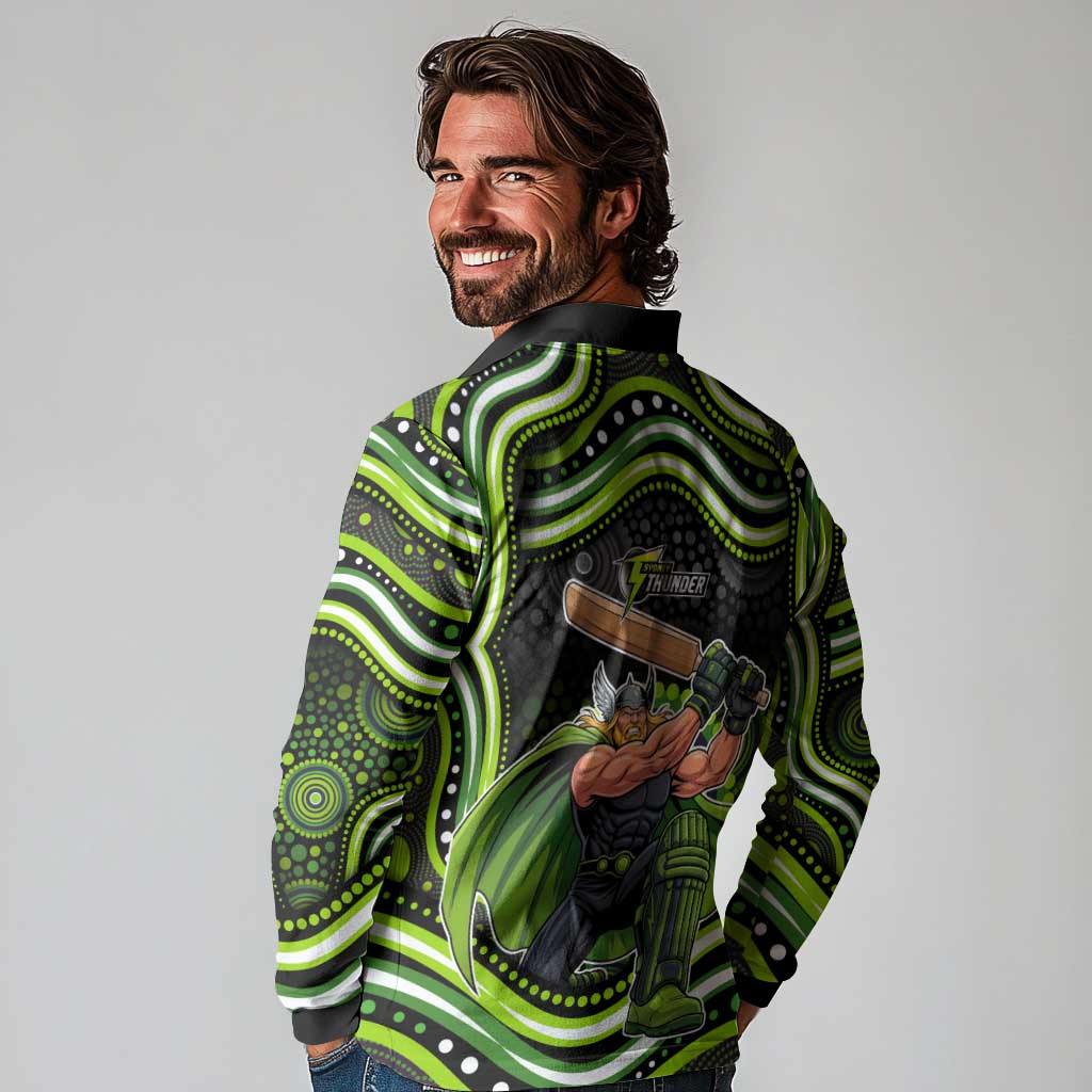 Sydney Thunder Cricket Long Sleeve Polo Shirt Australian Cricket Mascot - Modern Indigenous Style