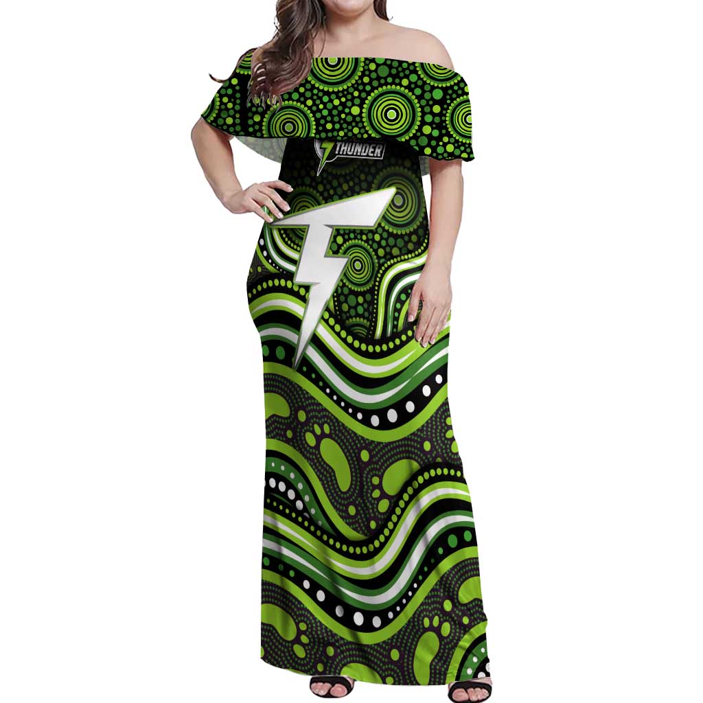 Sydney Thunder Cricket Off Shoulder Maxi Dress Australian Cricket Mascot - Modern Indigenous Style