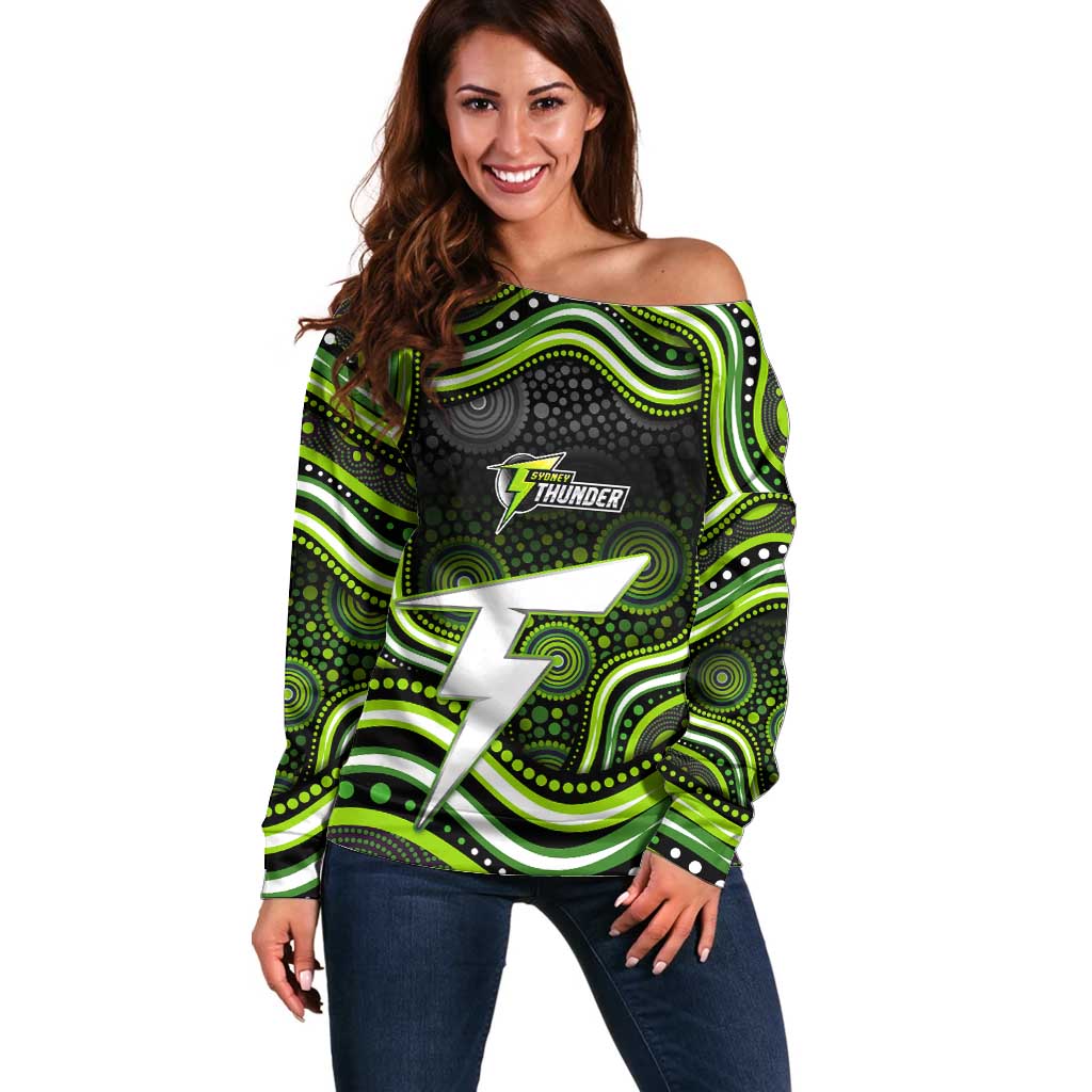 Sydney Thunder Cricket Off Shoulder Sweater Australian Cricket Mascot - Modern Indigenous Style