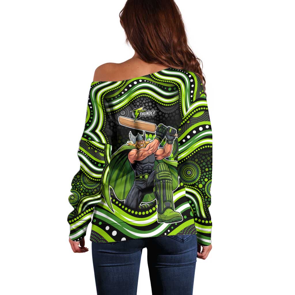 Sydney Thunder Cricket Off Shoulder Sweater Australian Cricket Mascot - Modern Indigenous Style