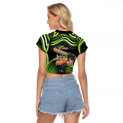 Sydney Thunder Cricket Raglan Cropped T Shirt Australian Cricket Mascot - Modern Indigenous Style