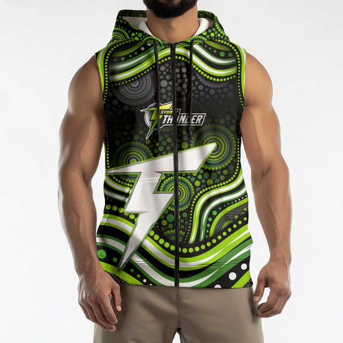 Sydney Thunder Cricket Sleeveless Zip Hoodie Australian Cricket Mascot - Modern Indigenous Style
