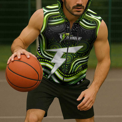 Sydney Thunder Cricket Sleeveless Zip Hoodie Australian Cricket Mascot - Modern Indigenous Style