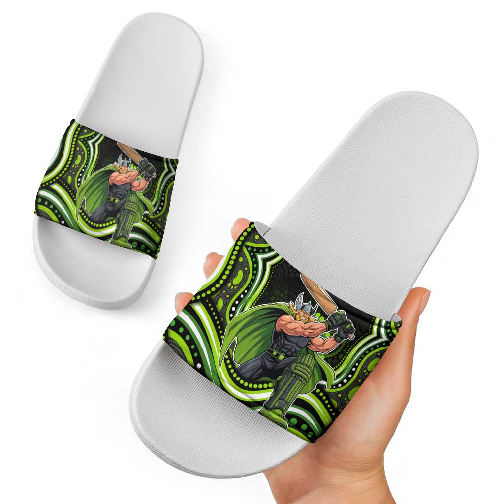 Sydney Thunder Cricket Slide Sandals Australian Cricket Mascot - Modern Indigenous Style
