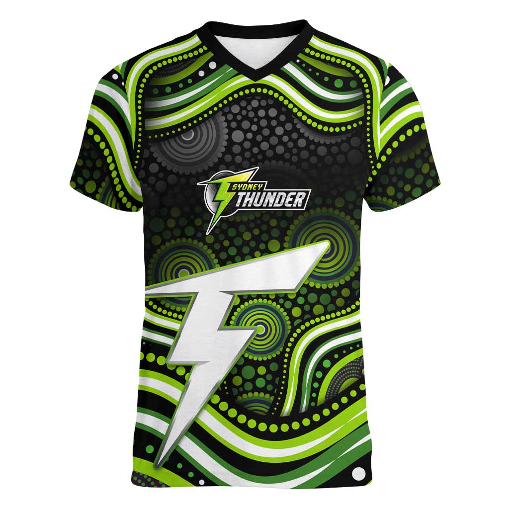 Sydney Thunder Cricket Women V-Neck T-Shirt Australian Cricket Mascot - Modern Indigenous Style