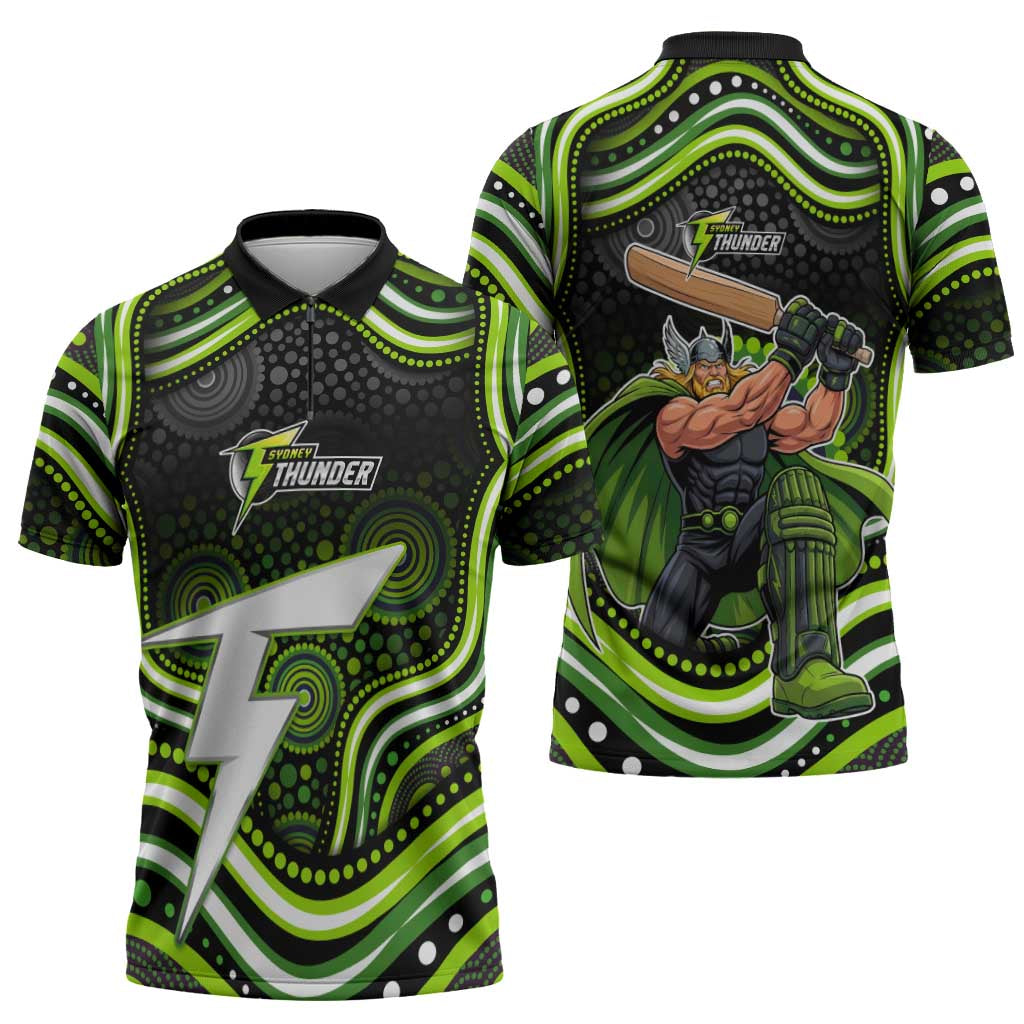 Sydney Thunder Cricket Zipper Polo Shirt Australian Cricket Mascot - Modern Indigenous Style