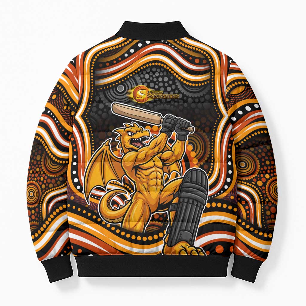 Perth Scorchers Cricket Bomber Puffer Jacket Australian Cricket Mascot - Modern Indigenous Style