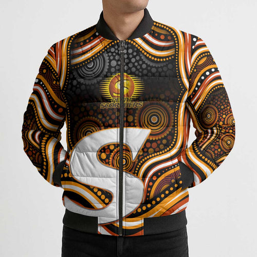 Perth Scorchers Cricket Bomber Puffer Jacket Australian Cricket Mascot - Modern Indigenous Style