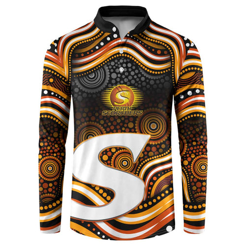 Perth Scorchers Cricket Button Sweatshirt Australian Cricket Mascot - Modern Indigenous Style