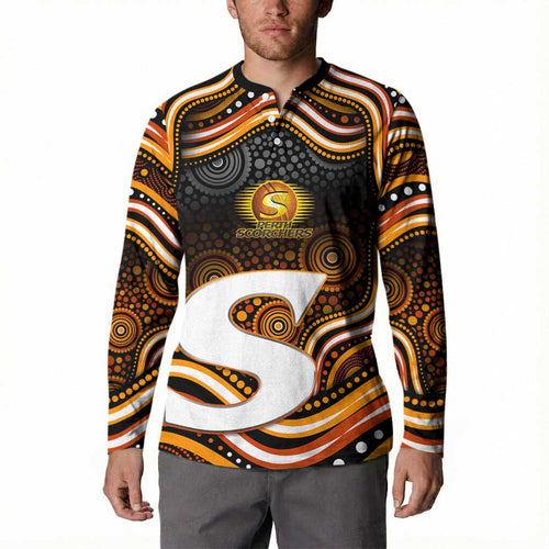 Perth Scorchers Cricket Button Sweatshirt Australian Cricket Mascot - Modern Indigenous Style