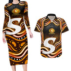 Perth Scorchers Cricket Couples Matching Long Sleeve Bodycon Dress and Hawaiian Shirt Australian Cricket Mascot - Modern Indigenous Style