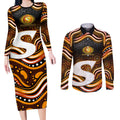 Perth Scorchers Cricket Couples Matching Long Sleeve Bodycon Dress and Long Sleeve Button Shirt Australian Cricket Mascot - Modern Indigenous Style