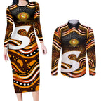 Perth Scorchers Cricket Couples Matching Long Sleeve Bodycon Dress and Long Sleeve Button Shirt Australian Cricket Mascot - Modern Indigenous Style