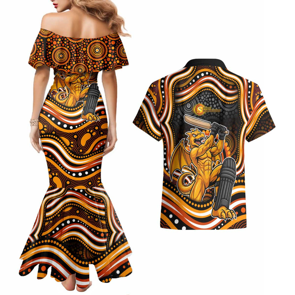 Perth Scorchers Cricket Couples Matching Mermaid Dress and Hawaiian Shirt Australian Cricket Mascot - Modern Indigenous Style