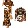 Perth Scorchers Cricket Couples Matching Mermaid Dress and Long Sleeve Button Shirt Australian Cricket Mascot - Modern Indigenous Style