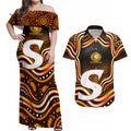 Perth Scorchers Cricket Couples Matching Off Shoulder Maxi Dress and Hawaiian Shirt Australian Cricket Mascot - Modern Indigenous Style