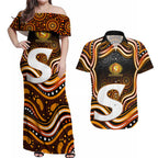 Perth Scorchers Cricket Couples Matching Off Shoulder Maxi Dress and Hawaiian Shirt Australian Cricket Mascot - Modern Indigenous Style