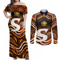 Perth Scorchers Cricket Couples Matching Off Shoulder Maxi Dress and Long Sleeve Button Shirt Australian Cricket Mascot - Modern Indigenous Style