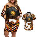 Perth Scorchers Cricket Couples Matching Off Shoulder Short Dress and Hawaiian Shirt Australian Cricket Mascot - Modern Indigenous Style