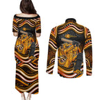 Perth Scorchers Cricket Couples Matching Puletasi and Long Sleeve Button Shirt Australian Cricket Mascot - Modern Indigenous Style